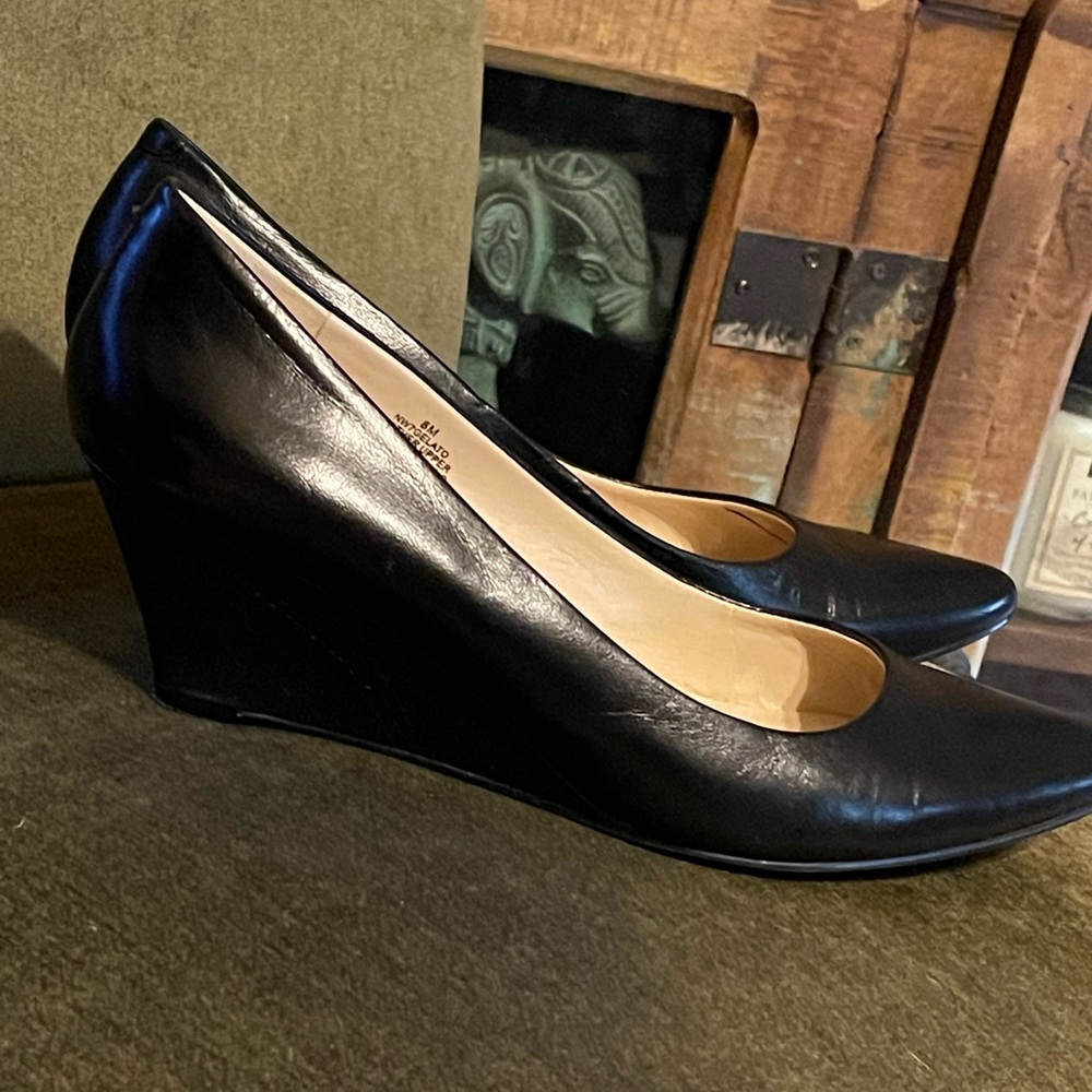 NINE WEST Gelato Black Wedge Heel, 8 Women